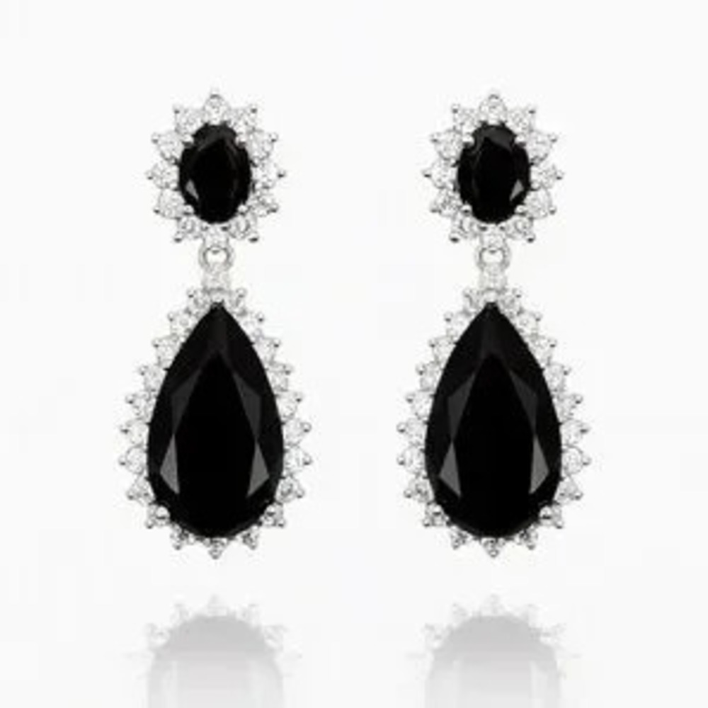 ?? Chic Black and Silver Teardrop Earrings